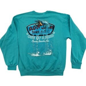 Ron Jon Surf Shop Cocoa Beach Teal Graphic Sweatshirt Size M Sea Foam Surf Style